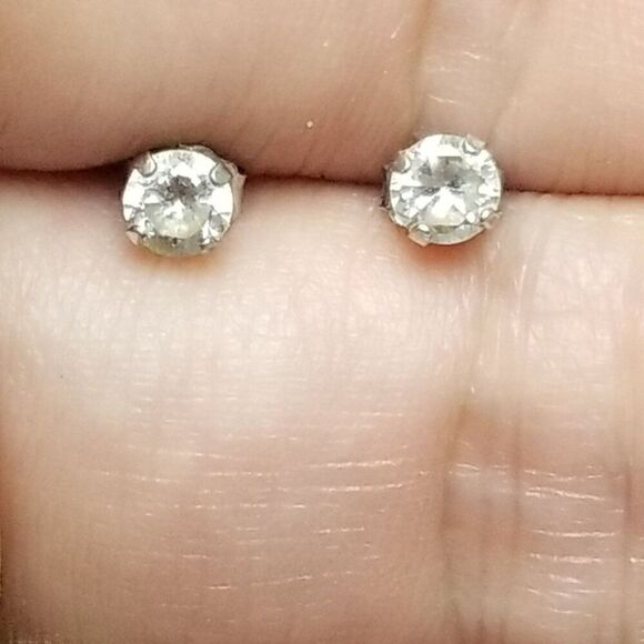 Vintage Sterling Silver Rhinestone Prong Set Stud Earrings, 925, Estate - Picture 4 of 6